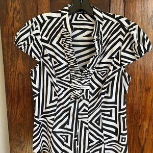 Express Short Sleeve Black and White Blouse  Geometric Pattern Size Medium